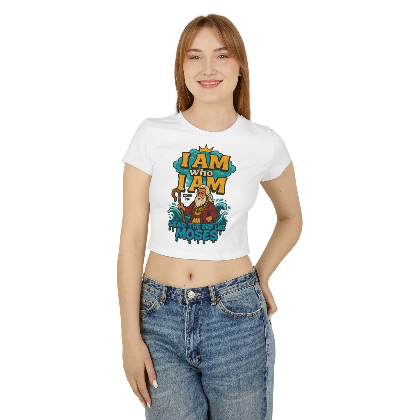 I AM WHO I AM Moses Women's Baby Tee with Inspirational Moses Design - Faith Tee, Christian Apparel, Exodus 3:14 Shirt, Casual Top, Gift for Believers