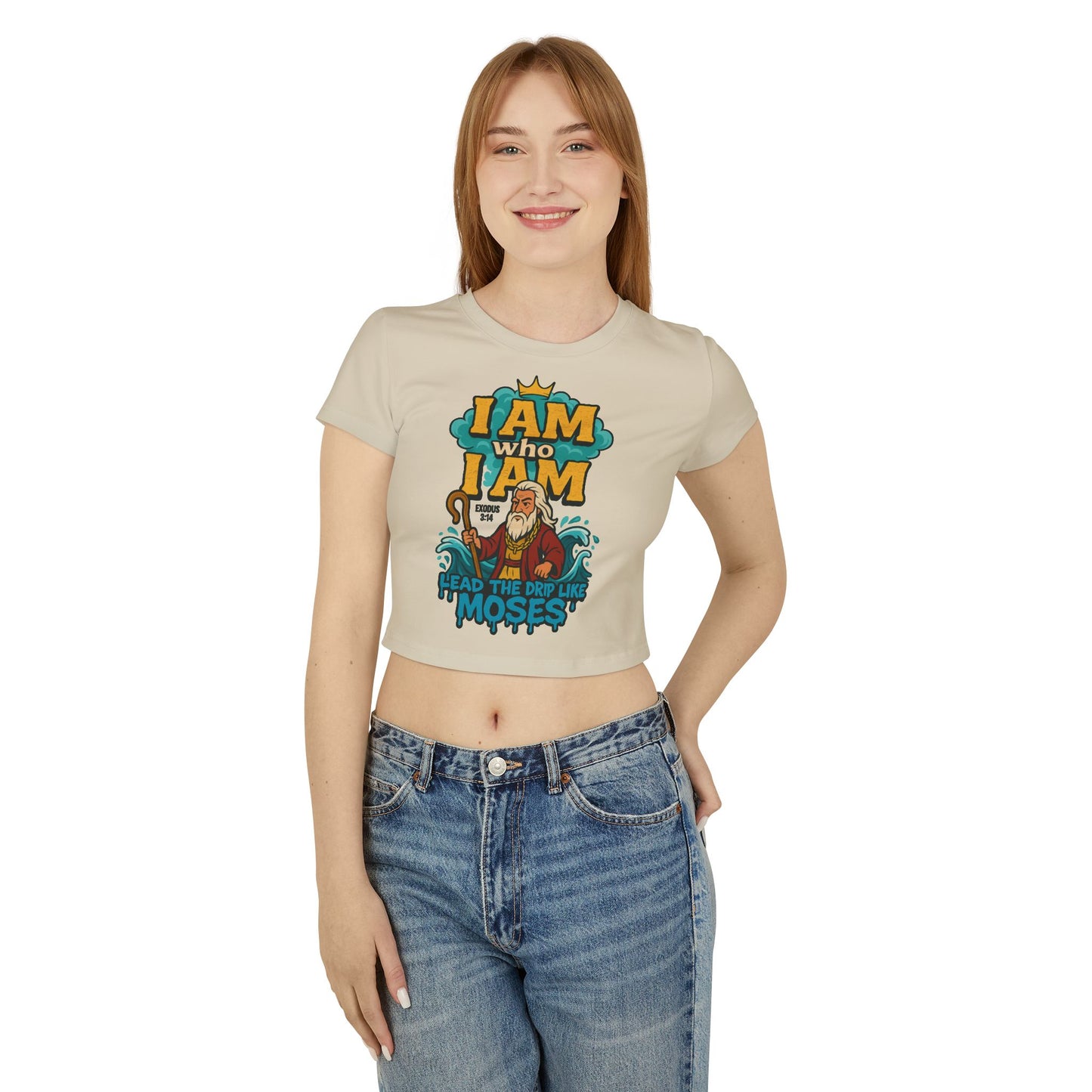 I AM WHO I AM Moses Women's Baby Tee with Inspirational Moses Design - Faith Tee, Christian Apparel, Exodus 3:14 Shirt, Casual Top, Gift for Believers