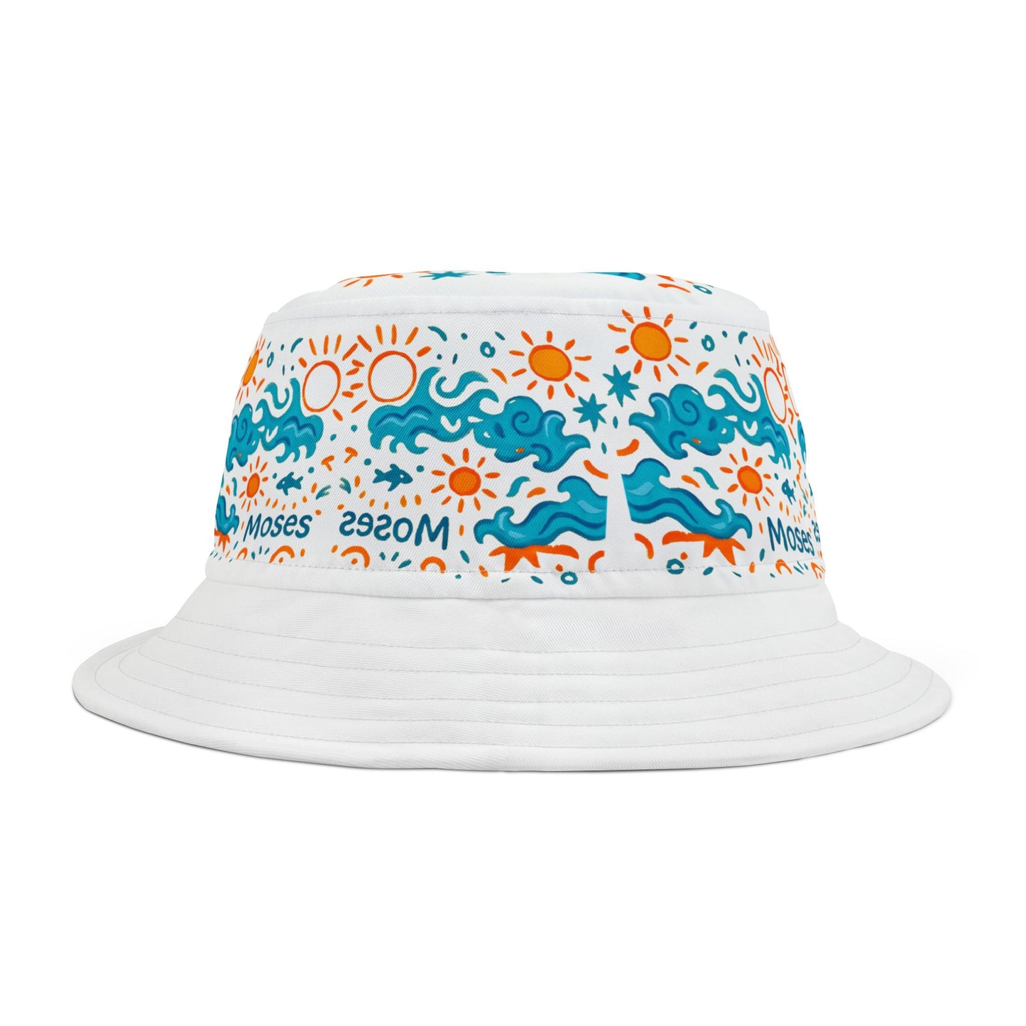 MOSES Vibrant Summer Bucket Hat - Ocean Waves & Sun Design, Beachwear, Festival Accessory, Gift for Him/Her, Fun Outdoor Hat