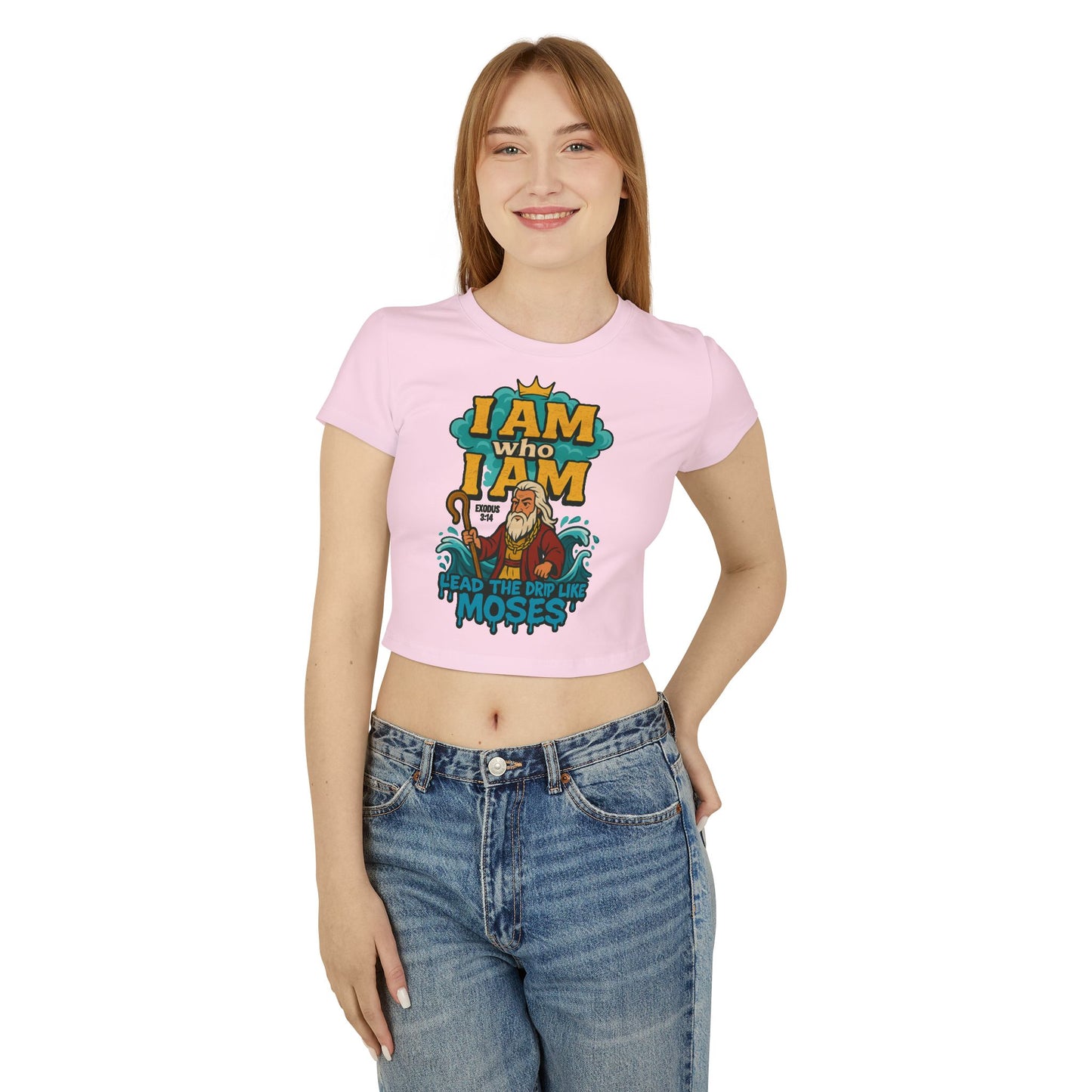 I AM WHO I AM Moses Women's Baby Tee with Inspirational Moses Design - Faith Tee, Christian Apparel, Exodus 3:14 Shirt, Casual Top, Gift for Believers