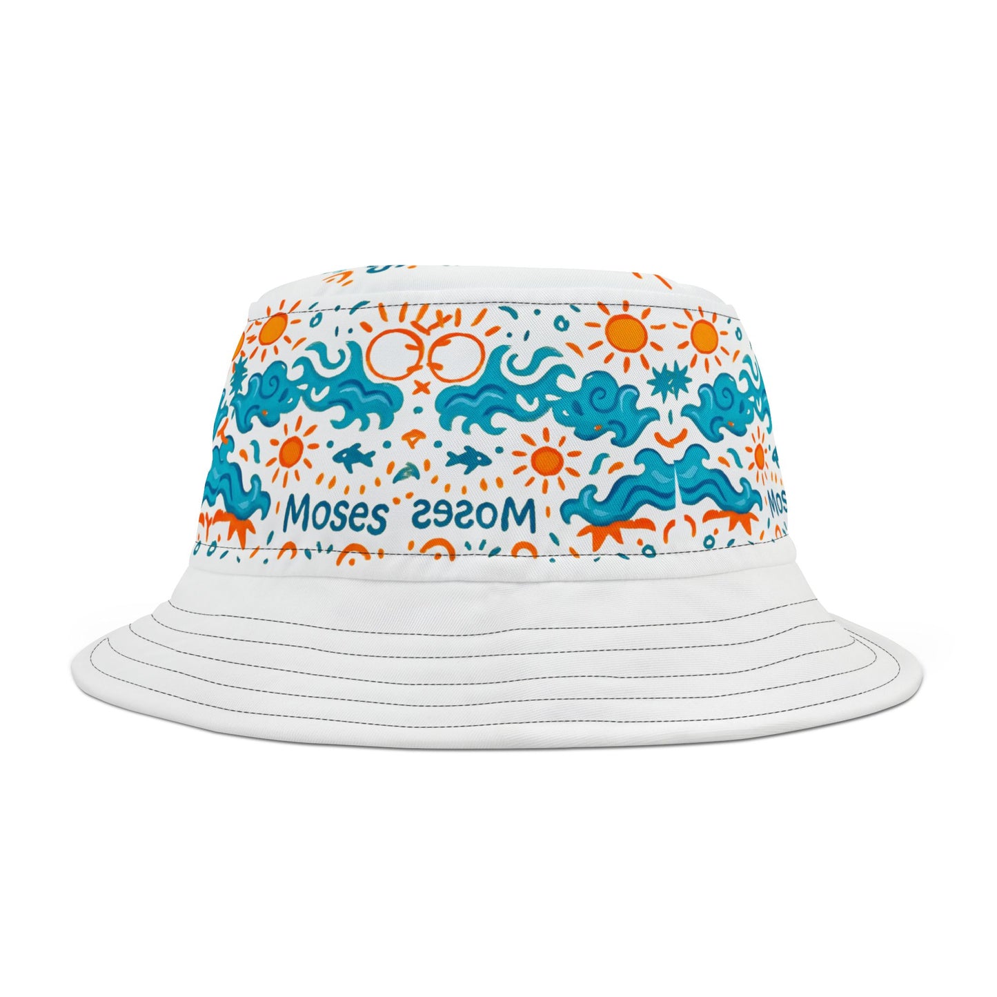 MOSES Vibrant Summer Bucket Hat - Ocean Waves & Sun Design, Beachwear, Festival Accessory, Gift for Him/Her, Fun Outdoor Hat