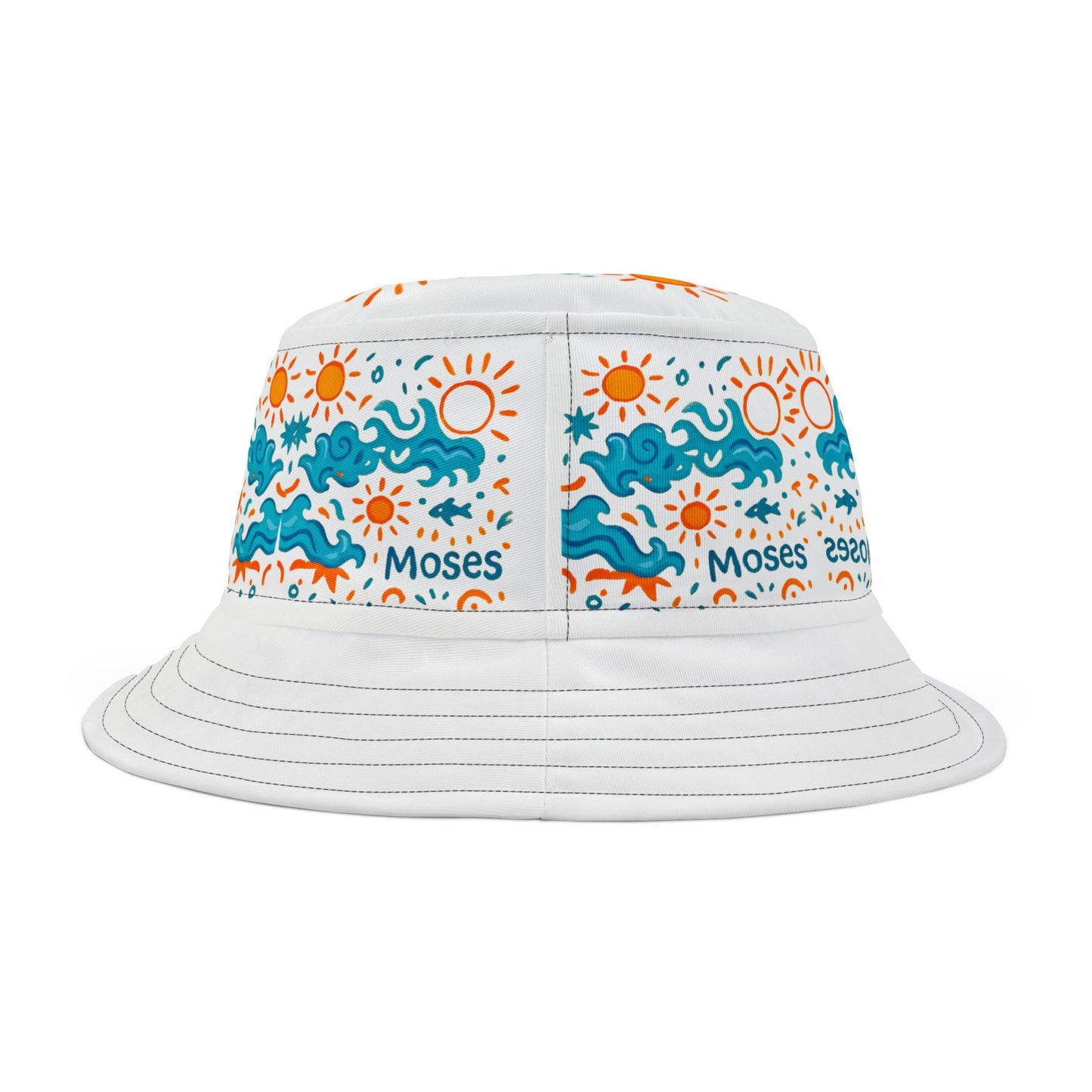 MOSES Vibrant Summer Bucket Hat - Ocean Waves & Sun Design, Beachwear, Festival Accessory, Gift for Him/Her, Fun Outdoor Hat