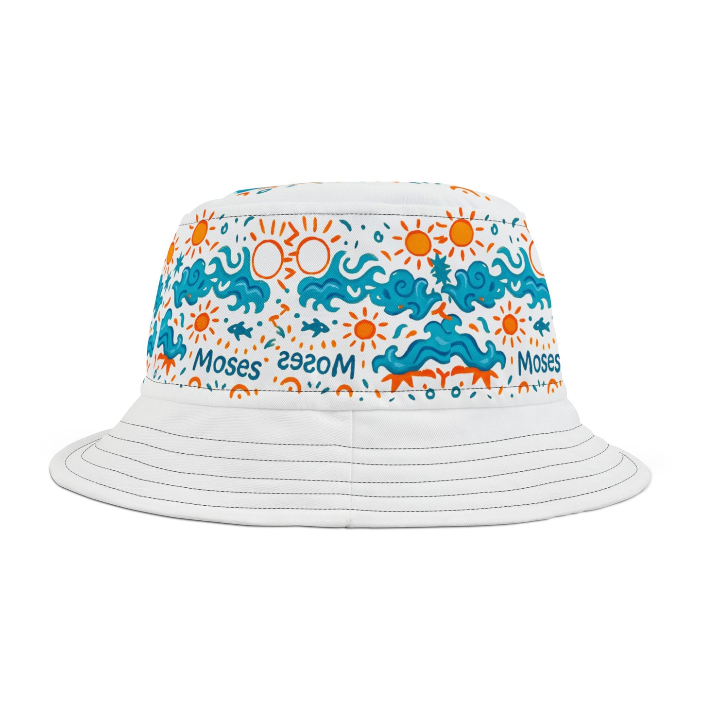 MOSES Vibrant Summer Bucket Hat - Ocean Waves & Sun Design, Beachwear, Festival Accessory, Gift for Him/Her, Fun Outdoor Hat
