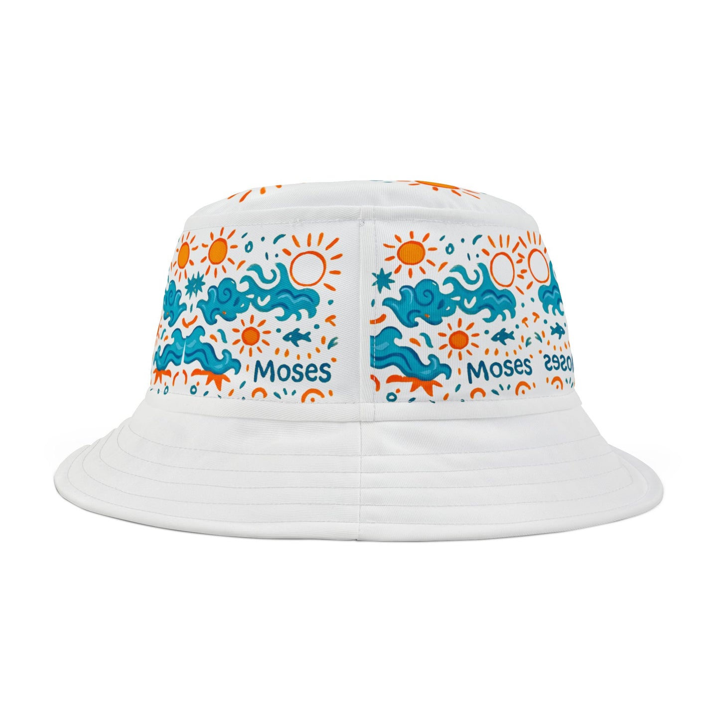 MOSES Vibrant Summer Bucket Hat - Ocean Waves & Sun Design, Beachwear, Festival Accessory, Gift for Him/Her, Fun Outdoor Hat