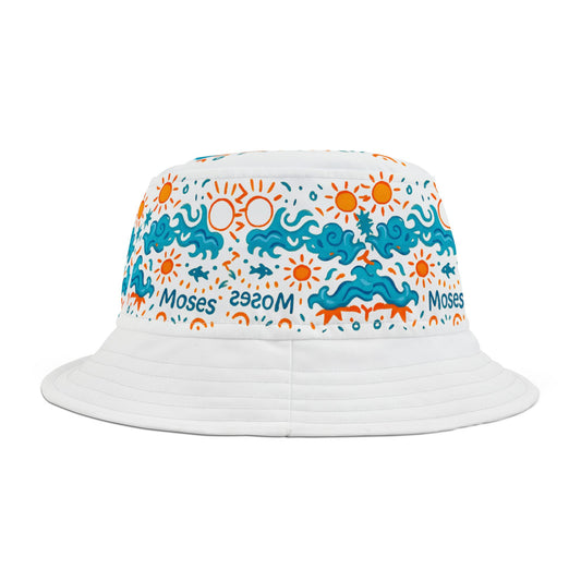 MOSES Vibrant Summer Bucket Hat - Ocean Waves & Sun Design, Beachwear, Festival Accessory, Gift for Him/Her, Fun Outdoor Hat