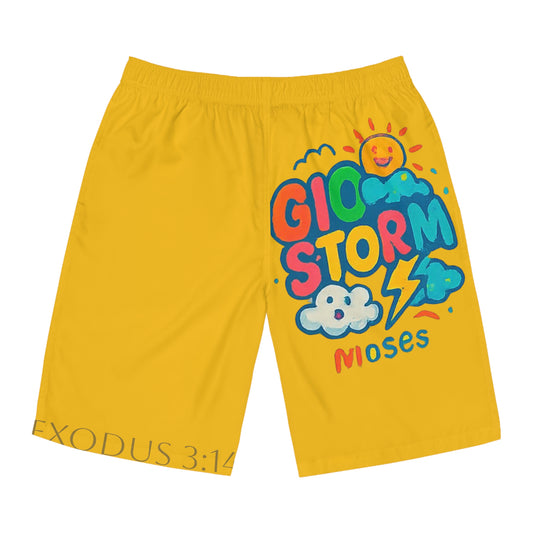 Styled to Storm Men's Board Shorts with Fun Design, Summer Swim Shorts, Beachwear, Casual Shorts, Gift for Him, Vibrant Swim Trunks, Exodus 3:14