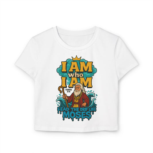 I AM WHO I AM Moses Women's Baby Tee with Inspirational Moses Design - Faith Tee, Christian Apparel, Exodus 3:14 Shirt, Casual Top, Gift for Believers